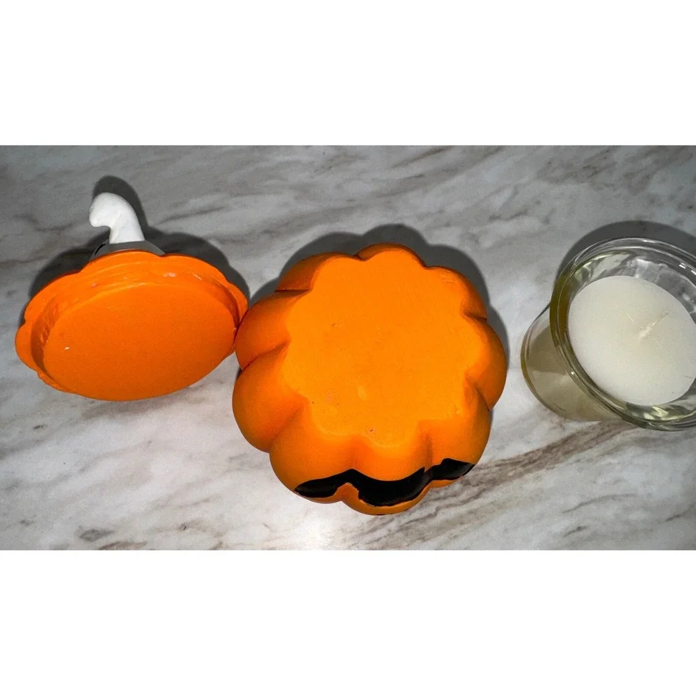 Vintage Ceramic Ghost on Pumpkin Lid Halloween Candle Holder Trinket Box‎